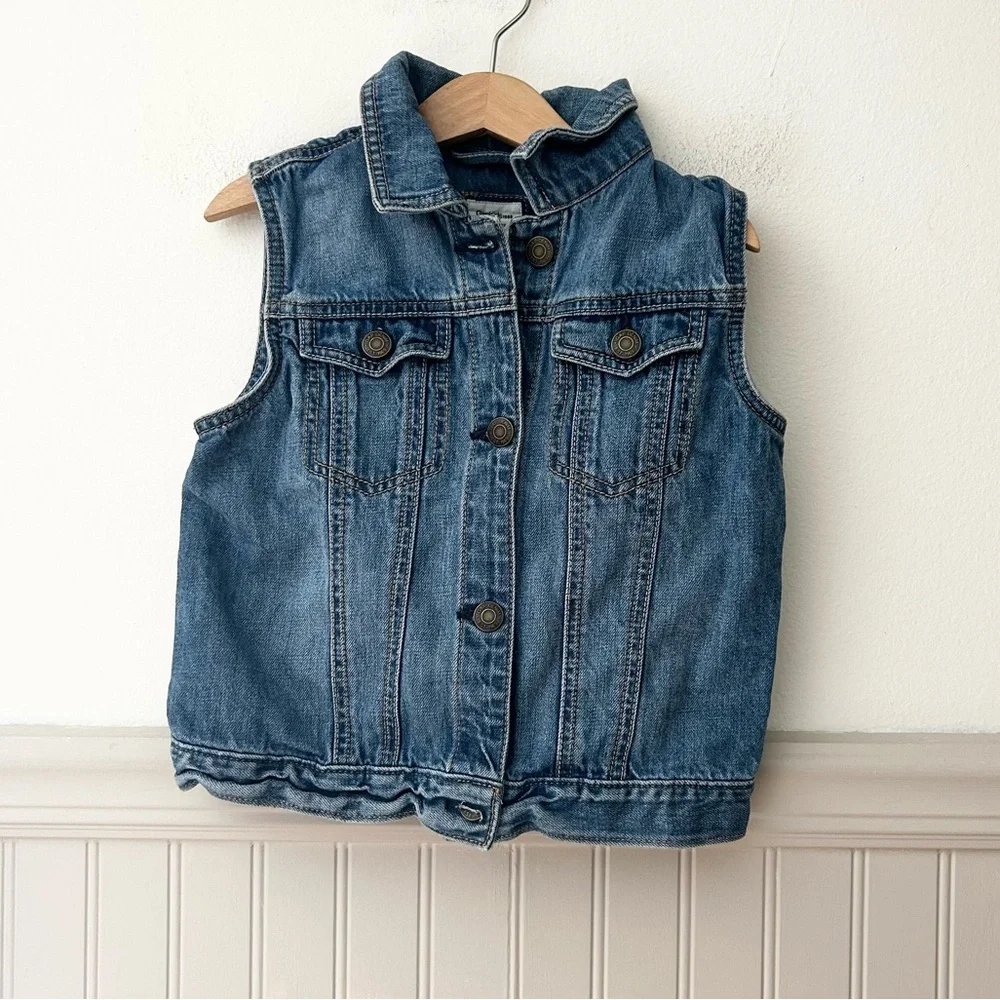 GAP Girls Large Blue Denim Vest 100% Cotton Button Front Kids Layering Vest
